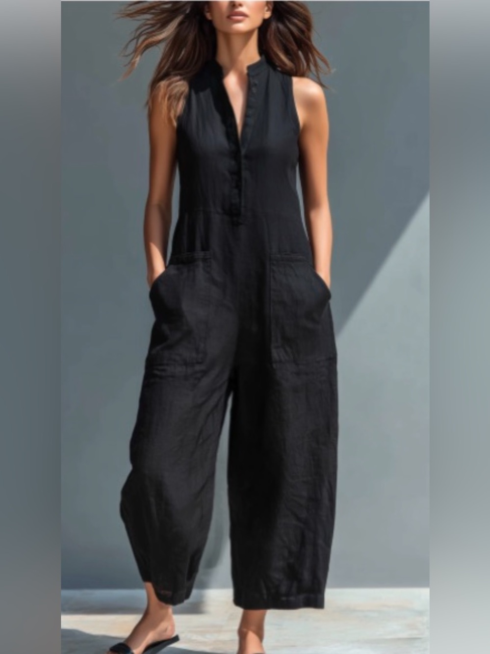 Modesees Black Linen Blend Jumpsuit size large new nwt